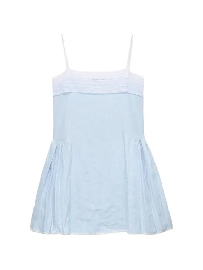 Prada Besticktes Minikleid Aus Leinen In Blue