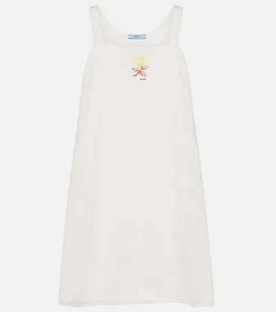 Prada Embroidered Linen Minidress In Neutral