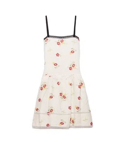 Prada Embroidered Linen Mini-dress With Floral Motif In Multi