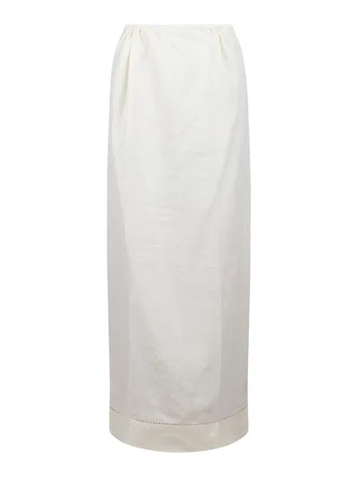 Prada Embroidered Linen Skirt In White