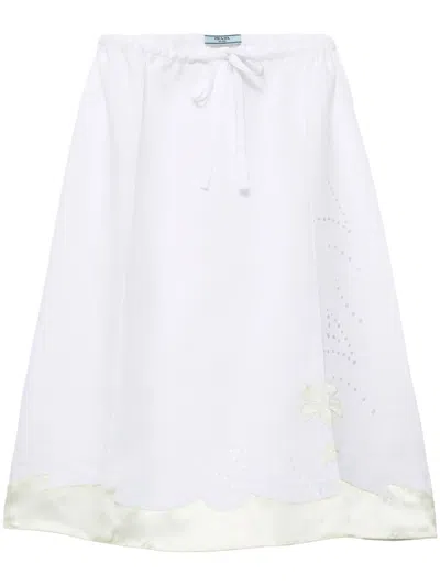 PRADA EMBROIDERED LINEN SKIRT