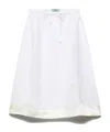Prada Embroidered Linen Skirt In White/aqua Green