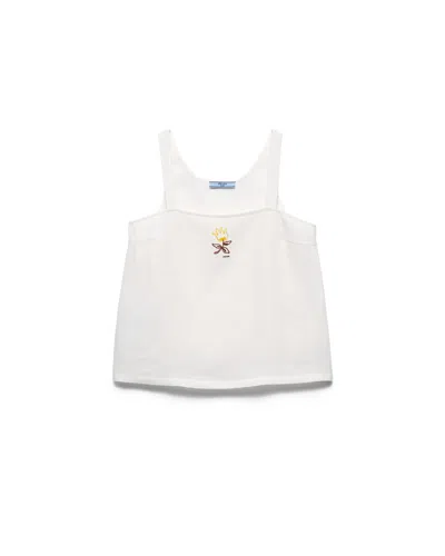 Prada Besticktes Top Aus Leinen In Neutral