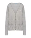 Prada Embroidered-logo Cardigan In Grey