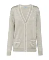 Prada Embroidered-logo Cardigan In Grey