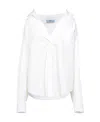 Prada Womens White Logo-embroidered Patch-pocket Oversized Cotton-poplin Shirt In White