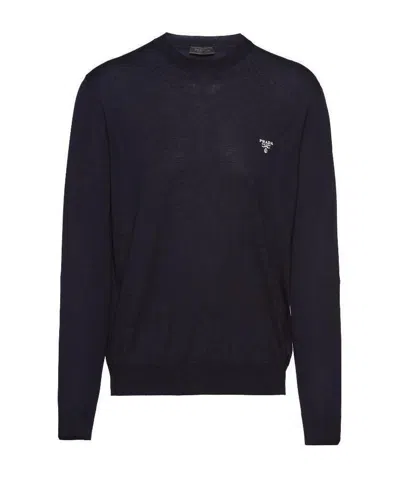 Prada Cashmere V-neck Sweater In Blue/black