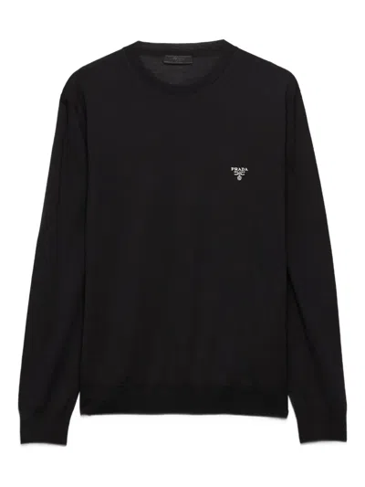 PRADA EMBROIDERED-LOGO CREW-NECK SWEATER