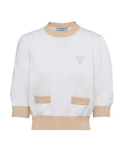 Prada Embroidered-logo Cropped Jumper In White