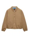 Prada Men's Poplin Chest Logo Full-zip Shirt Jacket In Brown