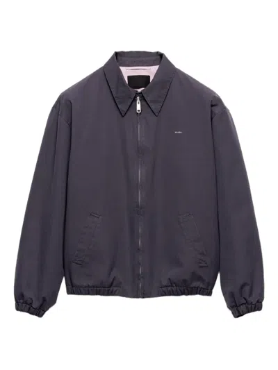 Prada Embroidered-logo Jacket In Gray