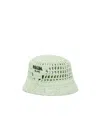 Prada Embroidered-logo Raffia Bucket Hat In Green