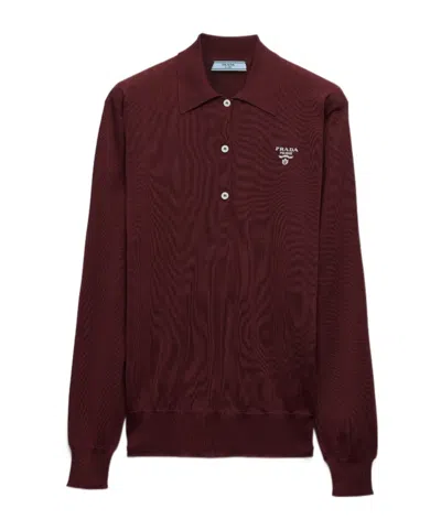 PRADA PRADA LOGO-EMBROIDERED KNITTED POLO SHIRT
