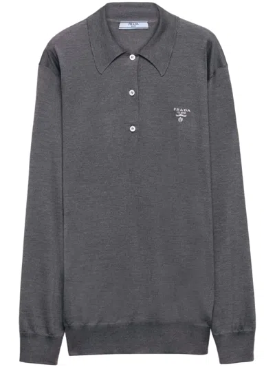 PRADA EMBROIDERED-LOGO SILK POLO SHIRT