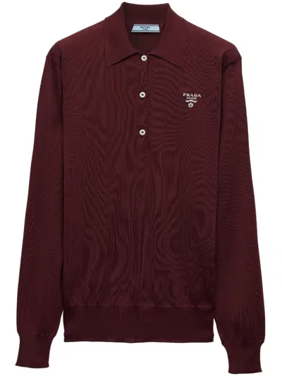 PRADA EMBROIDERED-LOGO SILK POLO SHIRT