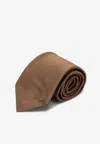 Prada Caramel Coloured Silk Tie With Logo Men In Caramel