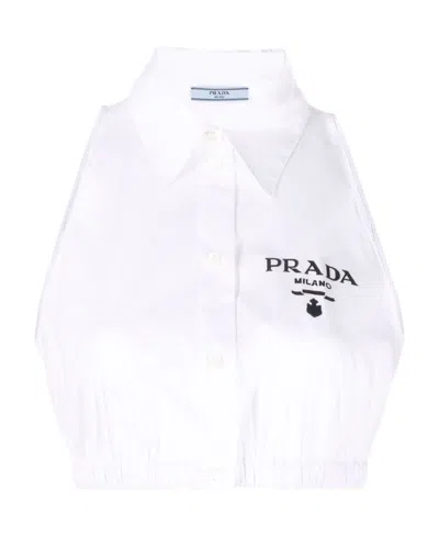 Prada Embroidered Logo Sleeveless Cropped Top In Multi