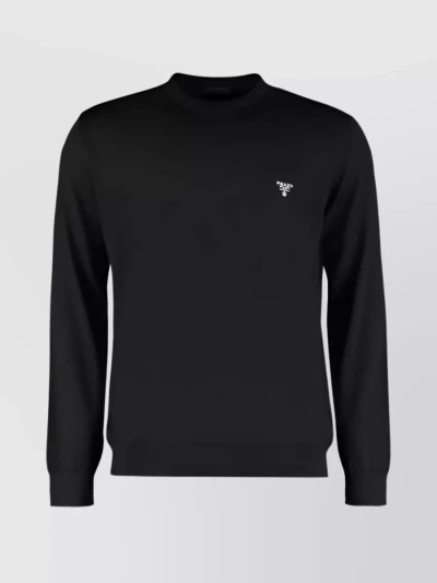 PRADA EMBROIDERED LOGO WOOL SWEATER