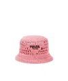 Prada Embroidered-logo Raffia Bucket Hat In Pink