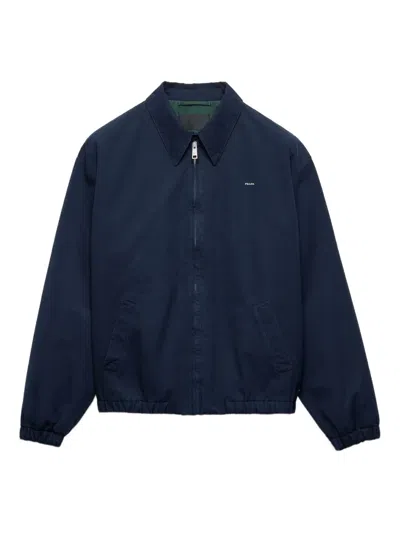 Prada Embroidered-logo Zip-up Jacket In Blue