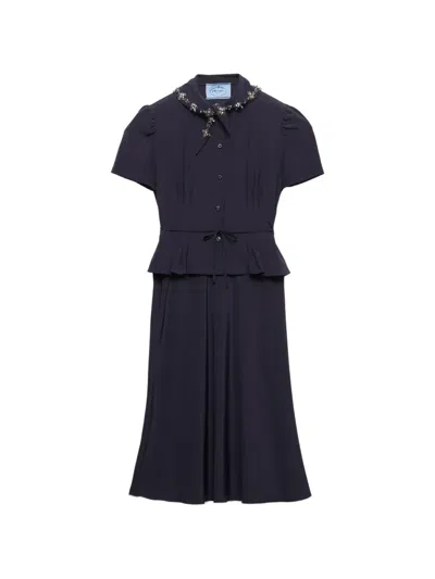 Prada Embroidered Marocain Dress In Black