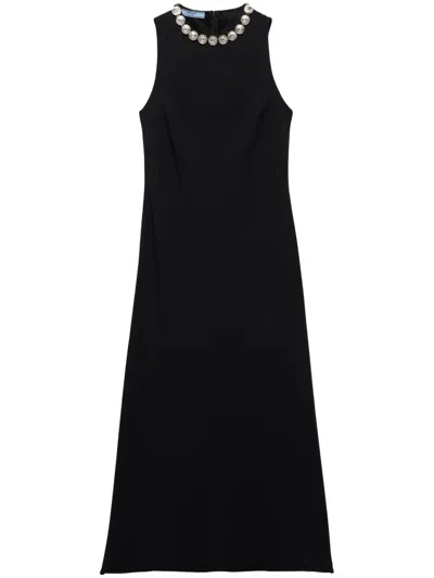 PRADA PRADA EMBROIDERED MIDI DRESS