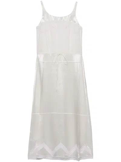 Prada Batiste Embroidered Midi Dress In White
