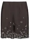 Prada Midi Skirt In Wool And Silk With Applications In Grey