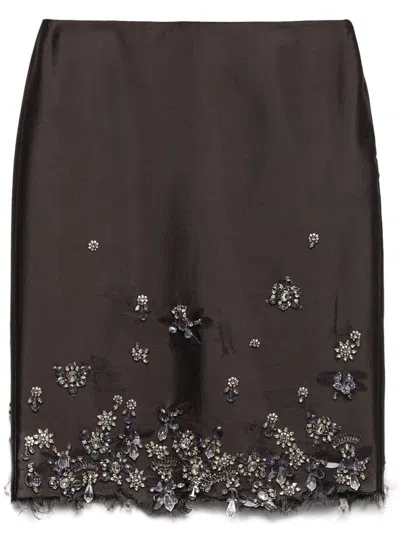 Prada Embroidered Midi Skirt In Grey