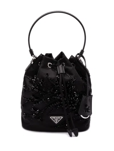 Prada Embroidered Mini Bag In Black