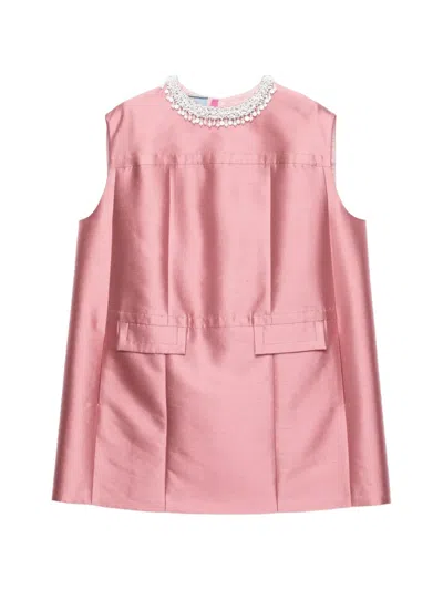 Prada Women's Embroidered Double Shantung Dress In Pink