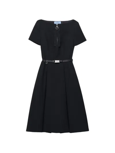 Prada Embroidered Natte Fabric Dress In Black