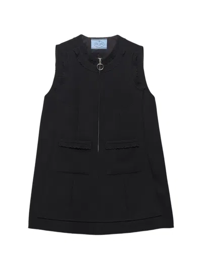 Prada Embroidered Natté-fabric Mini Dress In Black