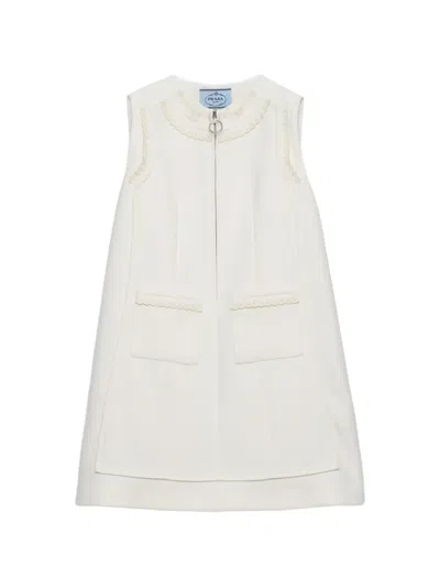 Prada Embroidered Natte Fabric Mini-dress In White