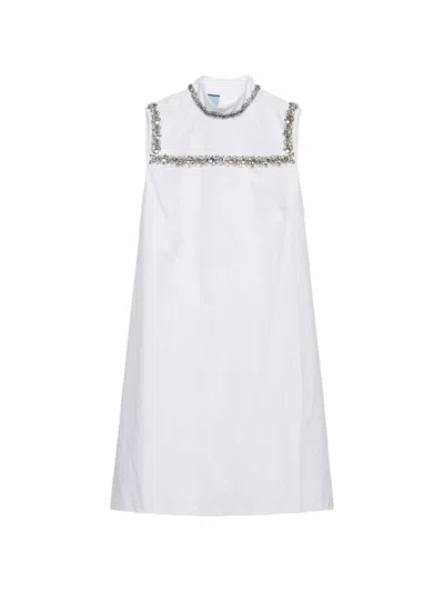 Prada Embroidered Old Reps Fabric Mini Dress In White