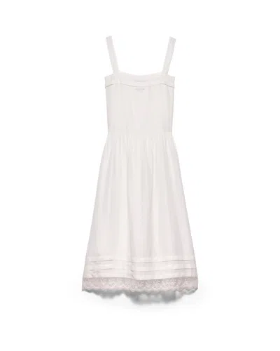 Prada Besticktes Kleid Aus Gewaschener Seide In White