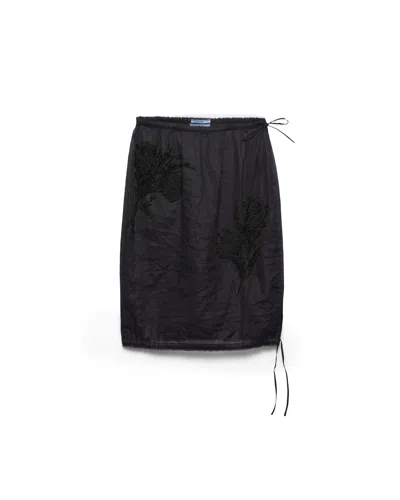 Prada Embroidered Organdy Midi-skirt In Black