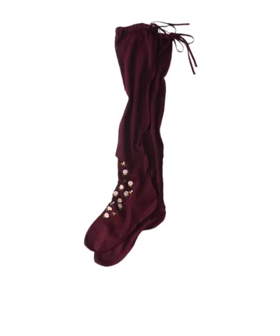 Prada Embroidered Over-the-knee Cotton Socks In Burgundy