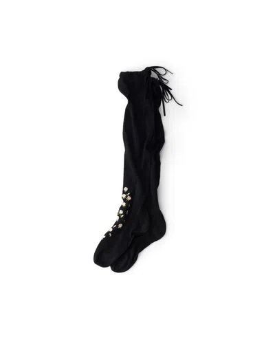 Prada Embroidered Over-the-knee Cotton Socks In Black
