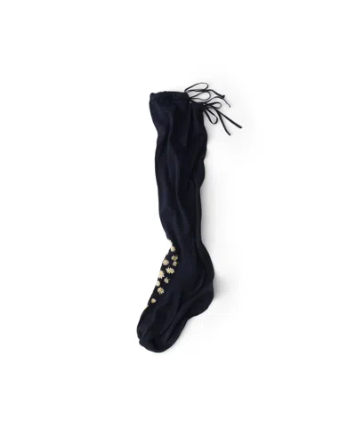 Prada Embroidered Over-the-knee Cotton Socks In Navy