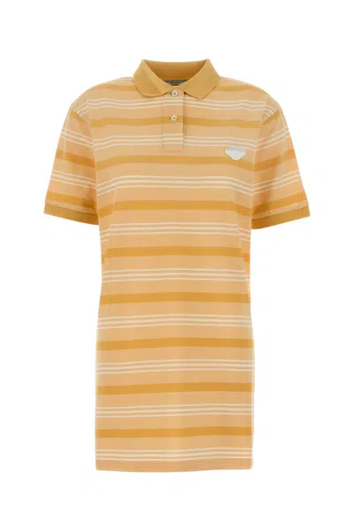 Prada Piquet Polo Dress Striped Short Sleeves In Yellow