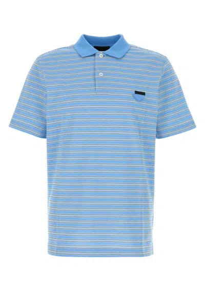 Prada Embroidered Piquet Polo Shirt In Blue