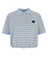Prada Embroidered Piquet Polo Shirt In Blue