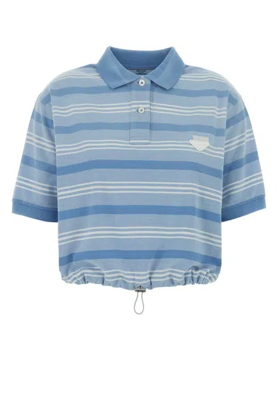 Prada Embroidered Piquet Polo Shirt For Women In Blue