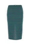 Prada Midi Emerald Green Skirt With Stripes In Blue