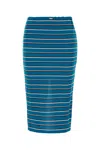 Prada Womens Light Blue Striped Triangle-logo Cotton Piqué Midi Skirt In Ottanio+bruciato