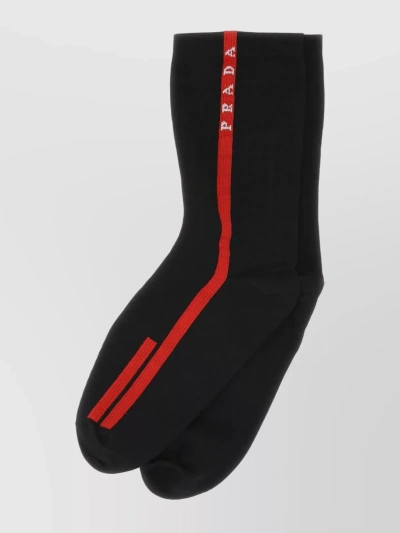 PRADA EMBROIDERED POLYESTER SOCKS WITH RIBBED CUFFS