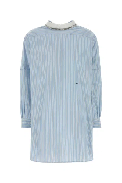 Prada Embroidered Poplin Blouse Collar Embellishments In Blue