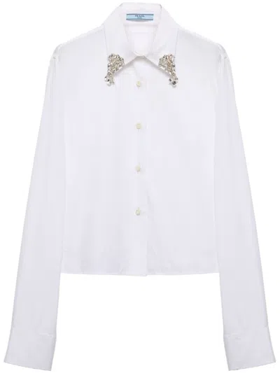 Prada Embroidered Poplin Boxy Shirt In White