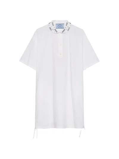 Prada Embroidered Poplin Mini-dress In White
